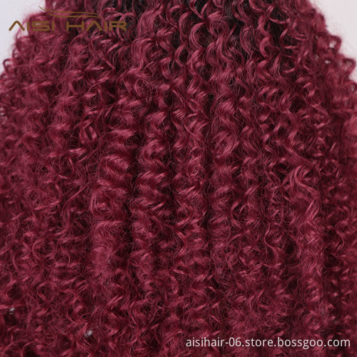 Aisi Hair Medium Long Afro Kinky Curly Wig Cosplay Ombre Red Swiss Lace Synthetic Wig Lace Frontal Hair Wigs For Black Women